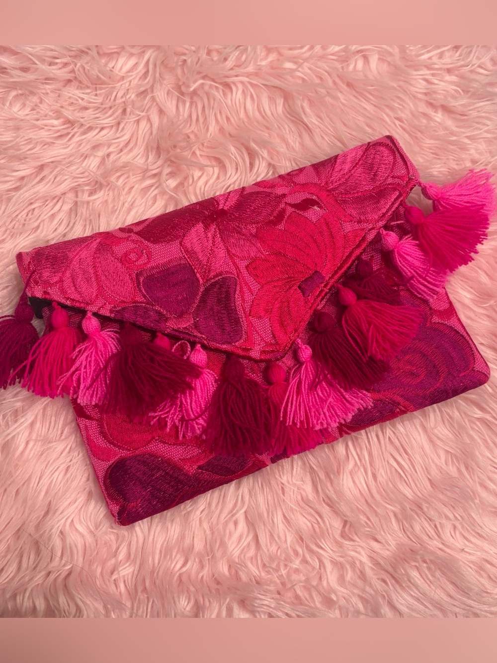 Elegant Pink Tassel Envelope Clutch